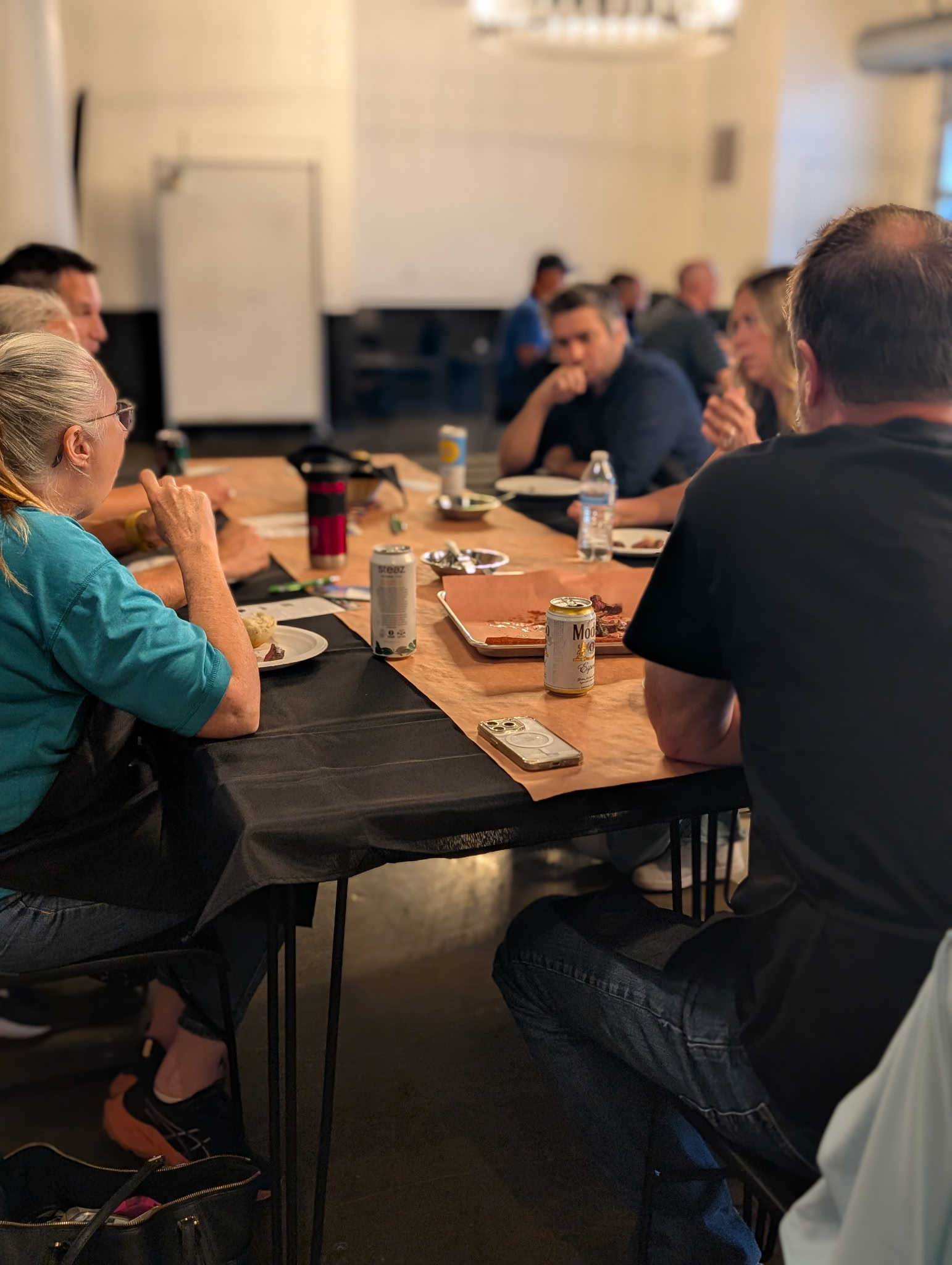 A long communal table during an Indy Beefsteak event